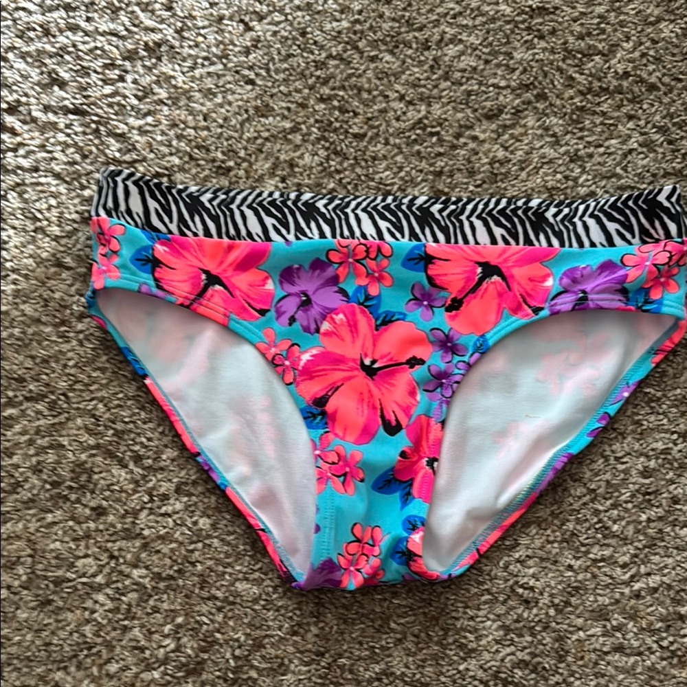 Floral Bikini Bottom with Zebra Print